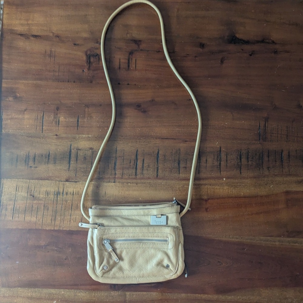Tignanello Crossbody Bag Beige Pebbled Leather Sm Minimalist Neutral Timeless
